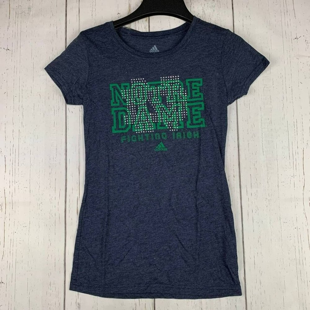 Notre Dame Fighting Irish NCAA Small Adidas Casual T-Shirt Blue New Women